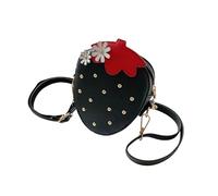 LOHGOU Mini bolso cruzado para niñas pequeñas, bolso con forma de fresa con remaches para niñas y niños, lindo monedero, Negro -, Forma de fresa