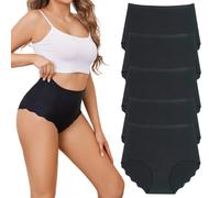 Lohhbve Pantalones sin Costuras de 5 Paquetes de Mujeres de Cintura Alta Ropa Interior Sexy sin Mostrar Control del Vientre Culo Levantamiento Pantalones Invisibles Bikini de Estiramiento Suave