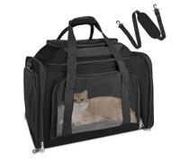 Lohofrnny Transporttasche für Katze Hund, tragbare Transporttasche Katze mit Haustierausweis, Faltbare nach oben Ausbaubar Haustiertasche für Katze und Welpen bis 8 kg (Schwarz, 50×34×34cm)
