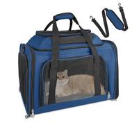 Lohofrnny Transporttasche Katze, Transportbox für Katze Hund, Katzentransporttasche, Faltbare Haustier Transporttaschen mit Schultergurt, Transportbox für Haustiere (Blau, L)