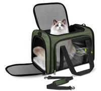 Lohofrnny Transporttasche Katze, Transporttasche für Katze Hund bis zu 8kg, tragbare Faltbare Haustier Transporttaschen mit Schultergurt für mittlere kleine Haustiere (Grün, 50 x 34 x 34 cm)