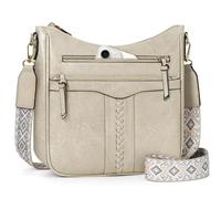 Lohom - Bolso bandolera para mujer, piel sintética, bandolera, con correa extraíble y ajustable, bandolera para mujer, con múltiples bolsillos, beige, voir photo