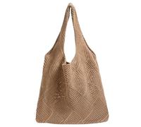 LOHOM Bolso de playa para mujer, bolso de hombro de malla para el verano, bolsa de playa de malla para viajes a la playa compras todos los días, marrón, Come illustrato