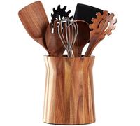 LOHONER Soporte de madera para utensilios de encimera, soporte giratorio de 360°, soporte grande de acacia para utensilios de cocina, 7.2 x 6 pulgadas, soporte grande para utensilios de cocina para