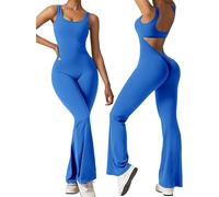 LOHXA Mono acampanado for mujer, mono con pernera ancha, monos con espalda descubierta y cuello cuadrado, mono ajustado, pantalones de gimnasio (Color : Blue, Size : S)