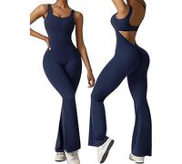 LOHXA Mono acampanado for mujer, mono con pernera ancha, monos con espalda descubierta y cuello cuadrado, mono ajustado, pantalones de gimnasio (Color : Dark blue, Size : S)