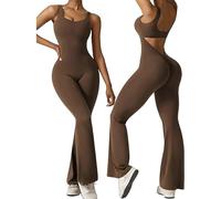 LOHXA Mono acampanado for mujer, mono con pernera ancha, monos con espalda descubierta y cuello cuadrado, mono ajustado, pantalones de gimnasio (Color : Dark brown, Size : S)