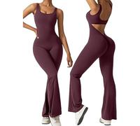 LOHXA Mono acampanado for mujer, mono con pernera ancha, monos con espalda descubierta y cuello cuadrado, mono ajustado, pantalones de gimnasio (Color : Red brown, Size : S)