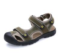 LOHXA Sandalias deportivas for hombre, ajustables, informales, atléticas, pescador, playa, cuero, puntera cerrada, anticolisión, verano (Color : Green, Size : 43 EU)