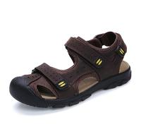 LOHXA Sandalias deportivas for hombre, ajustables, informales, atléticas, pescador, playa, cuero, puntera cerrada, anticolisión, verano (Color : Dark Green, Size : 42 EU)