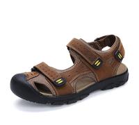 LOHXA Sandalias deportivas for hombre, ajustables, informales, atléticas, pescador, playa, cuero, puntera cerrada, anticolisión, verano (Color : Brown, Size : 49 EU)