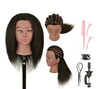 LOHXINHAIR 22 "100% cabello humano maniquí cabeza maniquí cosmetología muñeca cabezas con soporte para exhibición práctica trenzado, entrenamiento para colorear, colorear, teñir, rizar, corte Updos