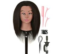 LOHXINHAIR Cabeza de maniquí de pelo humano 100 % real, cabeza de muñeca manicana con soporte para práctica de peluquería, trenzado, peinado, decoloración, rizado, corte, color negro natural