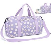 LOIDOU Sporttasche Reisetasche Frauen Mädchen Jungen Sporttasche mit großen Schuhfach Nassfach Sport Reisetasche Trainingstasche Schwimmtasche für Reise Gym Yoga, Púrpura Beige Pequeña Flor