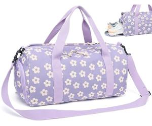 LOIDOU Sporttasche Reisetasche Frauen Mädchen Jungen Sporttasche mit großen Schuhfach Nassfach Sport Reisetasche Trainingstasche Schwimmtasche für Reise Gym Yoga, Púrpura Beige Pequeña Flor