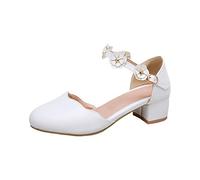 LOIJMK 35 zapatos de tacón bajo para niña, zapatos de tacón bajo, zapatos de baile de la escuela secundaria, chanclas para bebé, Blanco, 31 EU, eAkL1KGF2