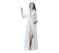 LOIJMK Bata larga para mujer, mullida, con cinturón, extra larga, bata de casa, traje, tallas grandes, ropa de salón, albornoz de rizo suave, albornoz sin capucha, Blanco, XL