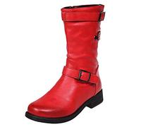 LOIJMK Botas de Mujer Altas Tacones Rodilla Invierno Tubular Planas Vadeadores Con, Z4 Rojo, 38 EU