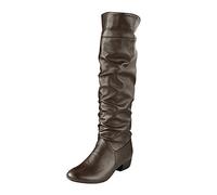LOIJMK Botas de Mujer Tacones Rodilla Invierno Tubular Altas Planas Vadeadores Con, Marrón, 38 EU