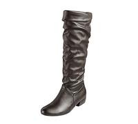 LOIJMK Botas de Mujer Tacones Rodilla Invierno Tubular Altas Planas Vadeadores Con, Negro, 39 EU