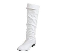 LOIJMK Botas de mujer Tacones Rodilla Invierno Tubular Botas Altas Planas Botas Altas Mujer Vadeadores Con, Blanco, 41 EU