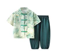 LOIJMK Boy Style Suit Foreign Style Baby Short Sleeve Capri Pants New Chinese Disc Buckle Tang Suit Rostock Regalos, a, 3-4 años