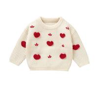 LOIJMK Boys and Girls Baby Infants Fall and Winter Three Handmade Love Pattern Knitted Top Sweater Joggers Mädchen 146, beige, 6-9 meses