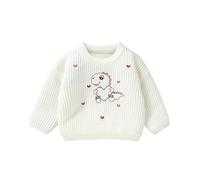 LOIJMK Boys Girls Fall and Winter Cute Dinosaur Heart Embroidered Knitted Sweater Halstuch Baby Strick, Blanco, 2-3 años