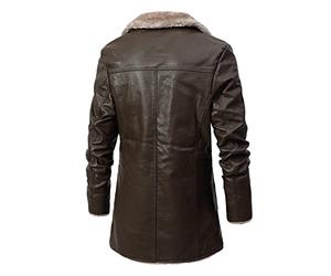 LOIJMK Chaqueta de cuero para hombre, blazer vintage, forrada, chaqueta de traje de cuero, solapa, chaqueta de negocios, chaqueta de cuero, estilo de traje retro, ropa cálida, abrigo de lana, chaqueta