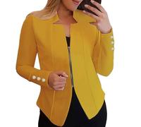 LOIJMK Chaqueta de entretiempo para mujer, corta, color negro, chaqueta de manga larga, corte ajustado, chaqueta de ocio, abrigo vintage, gabardina monocolor, chaqueta de traje con cremallera