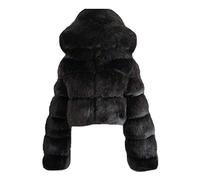LOIJMK Chaqueta de felpa corta para mujer con pelo, chaqueta de forro polar de felpa para mujer, con capucha, abrigo mullido, para invierno, suave, cómoda, chaqueta con capucha, chaqueta de