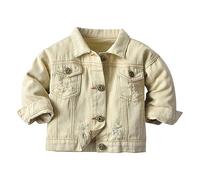 LOIJMK Chaqueta vaquera para bebé y niña, chaqueta vaquera con botones, ropa exterior, ropa de ocio, bata de laboratorio, para niños, 152, beige, 6-7 años