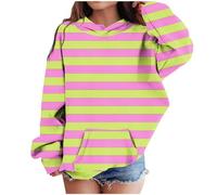 LOIJMK Girls' Middle and Large Children's Fall and Winter Striped Casual Sweatshirt New Pullover, amarillo, 5-6 años