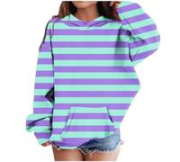 LOIJMK Girls' Middle and Large Children's Fall and Winter Striped Casual Sweatshirt New Pullover, azul celeste, 12-18 meses