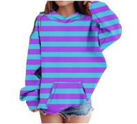 LOIJMK Girls' Middle and Large Children's Fall and Winter Striped Casual Sweatshirt New Pullover, azul, 12-18 meses