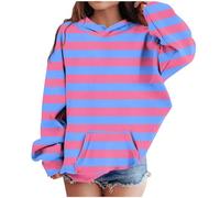 LOIJMK Girls' Middle and Large Children's Fall and Winter Striped Casual Sweatshirt New Pullover, morado, 7-8 años