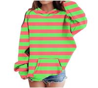 LOIJMK Girls' Middle and Large Children's Fall and Winter Striped Casual Sweatshirt New Pullover, verde, 18-24 meses