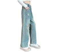 LOIJMK Girls' Ripped Jeans 2025 Autumn for Middle and Large Children Style Corean All Loose Jeans Skihose Mädchen Schwarz, azul, 150