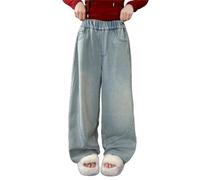 LOIJMK Girls Wide Leg Jeans Spring Summer and Autumn New Models for Middle and Large Children Retro Wide Leg Straight Pants Trendy Loose Casual Trousers Leggings 140, azul claro, 11-12 años