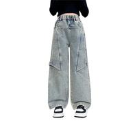 LOIJMK Girls Wide Leg Jeans Spring Summer and Autumn New Models for Middle and Large Children Retro Wide Leg Straight Pants Trendy Loose Casual Trousers Sportleggins Gr., azul, 5-6 años