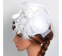 LOIJMK Gorro de malla para mujer con plumas y tocado para boda, gorras de béisbol de moda, gorras de ángel, color blanco, talla única