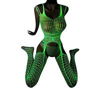 LOIJMK Leggings reflectantes luminosos para mujer, medias de malla, vestidos sexy ahuecados con frente abierto, lencería sexy de una pieza, Z0a-d, A