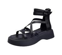 LOIJMK Mujer Diseño Hueco Moda Planas Romanas Sandalias Zapatos Mujer Botas de Invierno Agua, Negro , 38 EU