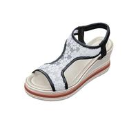 LOIJMK Mujer Malla Dedos Abiertos Gruesa Boca de Pescado Romano Slope Talón Sandalias Zapatos Mujer Sandalias De Tacón Negro, Negro , 40 EU