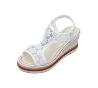 LOIJMK Mujer Malla Dedos Abiertos Gruesa Boca de Pescado Romano Slope Talón Sandalias Zapatos Mujer Sandalias De Tacón Negro, Blanco, 43 EU