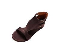 LOIJMK Mujer Ropa Exterior Retro Novela Hollow Out Open Toe Casual Cómodas Sandalias Planas con Cremallera en la Parte Posterior Jack Sandalias de Mujer Negro, marrón, 40 EU