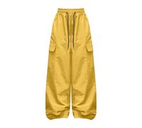 LOIJMK Pantalones cargo para niña, pierna ancha, ropa de calle, pantalones con bolsillos, pantalones de chándal modernos para 4 a 14 años, bebé 74 niño, amarillo, 4-5 años