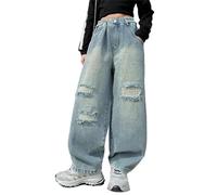 LOIJMK Pantalones vaqueros sueltos para niña, primavera verano y otoño, nuevos modelos para niños medianos y grandes, retro, pantalones rectos de pierna ancha, pantalones rectos a la moda, holgados