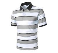LOIJMK Polo a rayas para hombre, manga corta, corte ajustado, a rayas, con cuello, camiseta de manga corta, con botones, transpirable, camisa de negocios para hombres, ligera, ajustada, camiseta