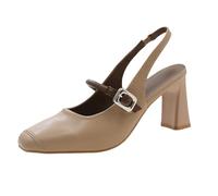 LOIJMK Sandalias clásicas de tacón para mujer, tacón alto, cremallera trasera, bloque de tacones gruesos, zapatos de vestir para mujer, botas de invierno forradas, caqui, 40 EU